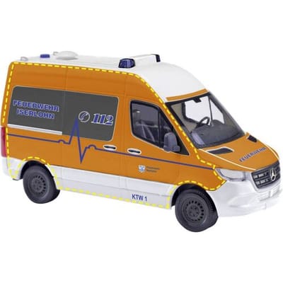 Busch 54061 H0 Bus, Hulpdienstvoertuig Mercedes Benz Sprinter korte wielbasis hoge dak, brandweer Iserlohn