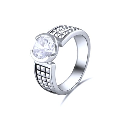 Quiges - 925 Zilveren Ring Klassiek Stud Patroon Solitair met Zirkonia Kristal - QSR09217