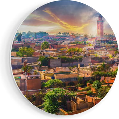 Artaza Forex Muurcirkel Medina van Marrakesh in Marokko - 80x80 cm - Groot - Wandcirkel - Rond Schilderij - Wanddecoratie Cirkel
