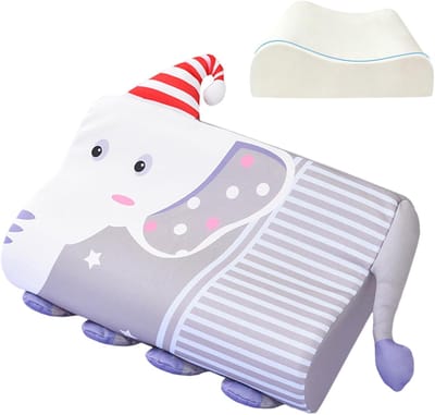 Kinderkussen van traagschuim, wiegkussen, kussenhoes inbegrepen, kinderkussen, kindernapkussen, unisex voor jongens en meisjes(Babyolifantstijl)