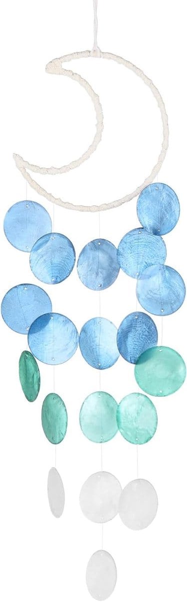 Handgemaakte Windgong van Schelpen en Zeeglas voor Buiten, Perfect voor Tuin, Patio en Veranda Decoratie, Blauw