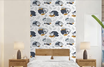 Behang - Fotobehang Patroon - Kinderen - Jongens - Dieren - Slapen - Breedte 150 cm x hoogte 240 cm