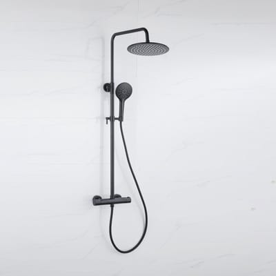FugaFlow Eccelente Acces Regendoucheset - thermostatisch - 25cm hoofddouche - gladde slang - ronde handdouche - mat zwart
