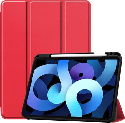 Hoesje - Geschikt voor Apple iPad Air 4 (2020) - 10.9 inch - 4e Generatie - Dun & Stevig - Trifold Bookcase - Hard Cover Case - Met Uitsparing Geschikt voor Apple Pencil - Hardcover Book - Tablet Hoes - Rood