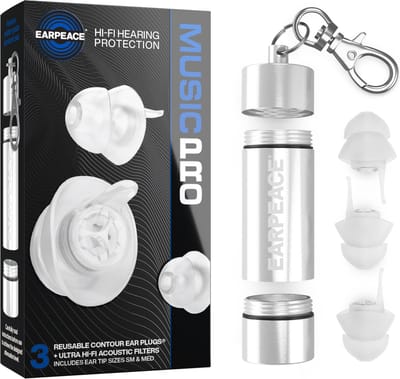 EarPeace Pro Festival Oordopjes - 6 Oordoppen in 2 Maten (3x Small & 3x Standaard) - Oordopjes voor Muziek, Festivals & Concerten - Herbruikbare Partyplugs met Opbergcase - Gehoorbescherming tot 20 dB - Earplugs Festival - Transparant
