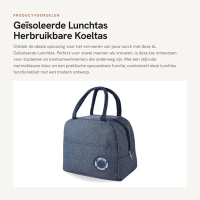 Dailygoods- Lunchtas 6 Liter - Geïsoleerde Koeltas - Opvouwbaar - Duurzaam Kationisch Oxford - Waterdicht - Metalen Ritssluiting