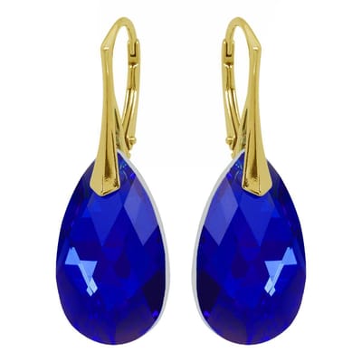 DBD - Goud Vergulde Zilveren Oorbellen - Swarovski Kristal - Druppel - Diep Blauw - 22MM - Anti Allergisch