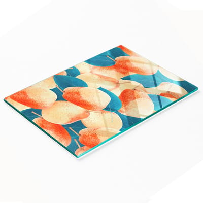 Decoratieve glazen snijplank met perenmotief, 80x52 cm