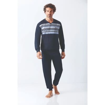 Klima-komfort heren pyjama marine blauw Hajo - Blauw - Maat - 52