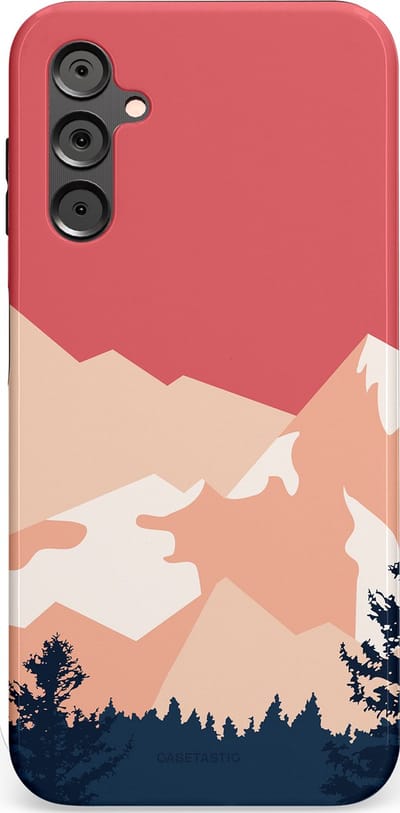 Casetastic hoesje geschikt voor Samsung Galaxy A14 (2023) 5G / Samsung Galaxy A14 (2023) 4G - Dubbellaagse bescherming - Bergen bij stille toppen - Fashion Case - Koraal Donkergrijs Zand Perzik
