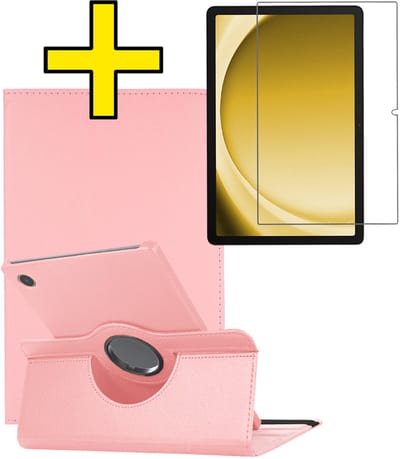 Hoes - Geschikt voor Samsung Galaxy Tab A9 - Met Screenprotector - 360 Graden Draaibare Hard Cover Case - Tablet Hoesje Draaibaar - Lichtroze