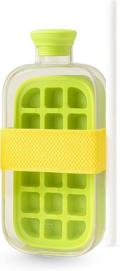 Daity 2-in-1 ijswaterfles – Lekvrije - herbruikbare waterfles met ingebouwd ijsblokjesbakje | BPA-vrije siliconen en plastic ijswaterfles | Draagbare drinkfles voor sport - reizen - de sportschool en op kantoor (800 ml - groen)