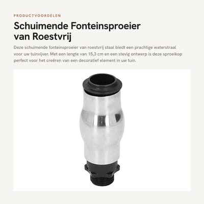 Dailygoods- Fonteinsproeier Schuimende - Watersproeier - Roestvrij Staal 304 - Buitendraad G1 - Tuinvijver - Waterlandschap 15,3 cm