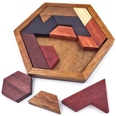 Hexagonale Tangram Legpuzzel Houten Legpuzzelspel Een Uitdaging geschikt voor Kinderen en Volwassenen Houten Legpuzzel Legpuzzelspel geschikt voor Familiebijeenkomsten‑Educatieve Spellen geschikt voor Kinderen