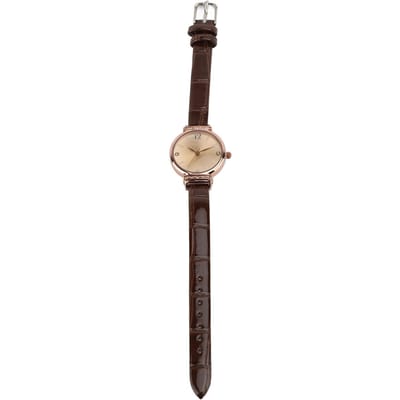 Dames Klassiek Eenvoudig PU Leer Analoog Kwarts Polshorloge Roségoud Wijzerplaat Casual Horloge Koffie koffie