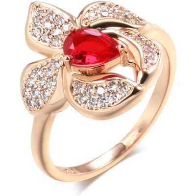 Bague Florale Rouge Zircon Naturel Luxeuse Grande Pour Femmes Mode Couleur Or Rose Vintage Mariage Fiancée Bijoux Fins Quotidien 9 beige