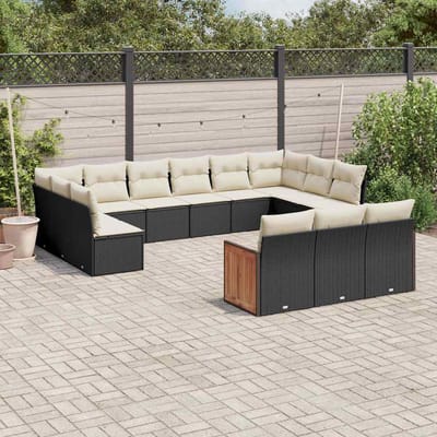 vidaXL - 13-delige - Loungeset - met - kussens - poly - rattan - zwart