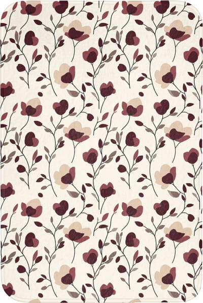 Badmat 60x90 cm - Antislip - Bloemen - Botanisch - Bordeaux - Badmatten voor badkamer - Badkamermat - Douchemat - Badkamer mat