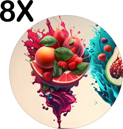 Luxe Ronde Placemat - Fruit Splashes Art - Set van 8 Placemats - 50x50 cm - 2 mm dik Vinyl - Anti Slip - Afneembaar