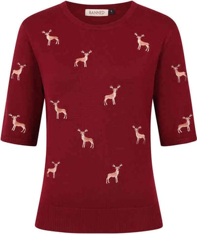 Banned - Ruby Sweet Deer Gebreide trui - M - Bordeaux rood