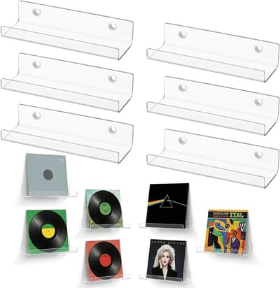 Set van 6 Transparante Acryl Vinyl Platen, Wandmontage, Zwevende Planken voor Vinyl, CD's, Boeken en Foto's