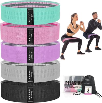 Weerstandsbanden Set voor Heupen en Benen - Anti-slip Stof Weerstandsbanden 5x voor Fitness, Yoga en Pilates