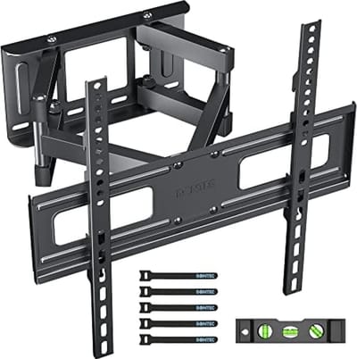 TV Muurbeugel voor 23"-70" Inch Platte en Gebogen TV's, Dubbele Arm Volledig Bewegend, met HDMI Kabel, Waterpas, 5 Klittenband