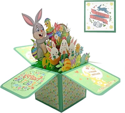 3D Paaskaart met Eieren en Konijnen, Pop-Up Wenskaart voor Pasen, Unieke Groetkaart voor Familie, Vrienden en Kinderen
