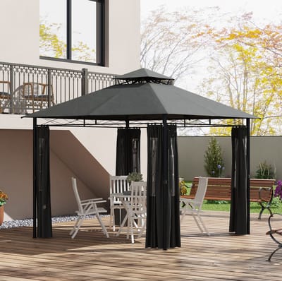 HAUSS SPOLE Partytent – Dubbel Dak En Afneembare Zijwanden – 295 x 295 cm – Metaal – Donkergrijs – Voor Tuinfeesten En Terras