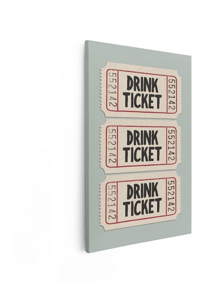 Artaza Canvas Schilderij Drink Ticket - 80x120 cm - Wanddecoratie Vintage - Muurdecoratie Retro Tekst - Decoratie Bar Schilderijen