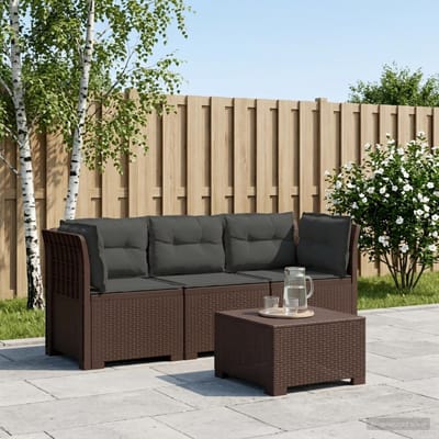 vidaXL - 3-Zits - Tu - bank - met - Kussens - Rattan - Look - PP - Bruin