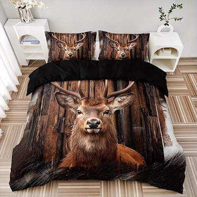 3-delige Dekbedovertrekset Bosdier Hertenprint Beddengoedset, Zachte Comfortabele Dekbedovertrek, Voor Slaapkamer, Gastenkamer Us Queen228x228cm