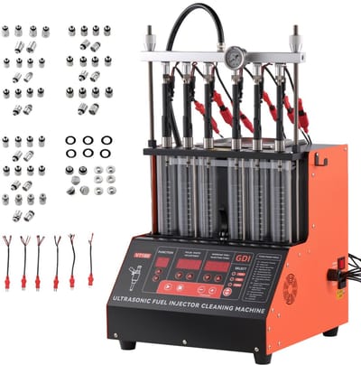 Injectorreiniger en Tester - Ultrasoon Reinigingsapparaat - 9 Testmodi - 28 kHz Frequentie - Voor 6 Cilinders - Voor EFI/FSI/GDI - Instelbare Spanning 12/70/120 V - Met Aftapkraan