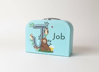 Hip met Pit Creaties Geboortecadeau - Koffertje blauw - 30x20 cm - Gepersonaliseerd - Met geboortekaartje
