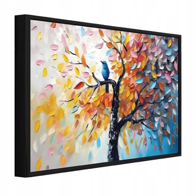 WALLARENA - Schilderij op canvas in zwarte lijst - 100x70 cm - moderne abstracte boom - abstract schilderij voor woonkamer en slaapkamer