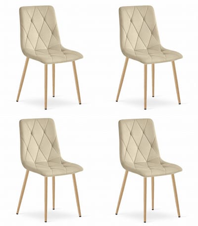 Set van 4 Eetkamerstoelen LIBRA Lichtbeige – Houtlook Metalen Poten, Modern Velvet Bekleding, Ergonomisch Design, Max. 120 kg