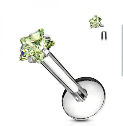 Aramat Jewels | Piercings | RVS Labret Piercing met Zirkonia Ster 8x1.2mm - Helix Tragus | Licht Groen / 3mm | |3mm | Staal | Volwassenen | Verkleurd niet
