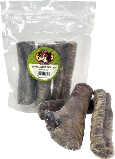 Petsnack Buffelslurf - Gevuld 15 cm - Eiwitrijke Kauwsnack, 3 Stuks