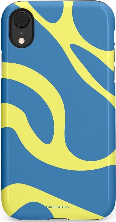 Casetastic hoesje geschikt voor Apple iPhone XR - Dubbellaagse bescherming - Blauwe Gele Zee Stranden - Fashion Case - Lavendel Goud Lichtblauw