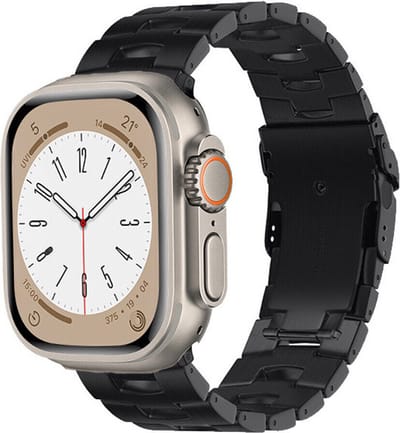 Strap-it Titanium Band - Geschikt voor Apple Watch bandje - Series 1/2/3/4/5/6/7/8/9/10/11/SE/SE2/SE3 - Zwart - Luxe titanium schakel band met RVS vlindersluiting - iWatch bandje voor maat: 38 / 40 / 41 / 42mm