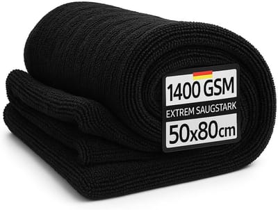 Microvezeldoeken Auto - Droogdoek Polijstdoek - Voertuig Onderhoud - Ultra Absorberend 1400 GSM - XXL 80x50cm - Zwart