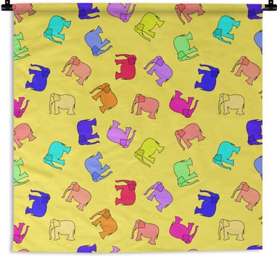 Wandkleed - Wanddoek - Olifant - Geel - Patronen - 180x180 cm - Wandtapijt