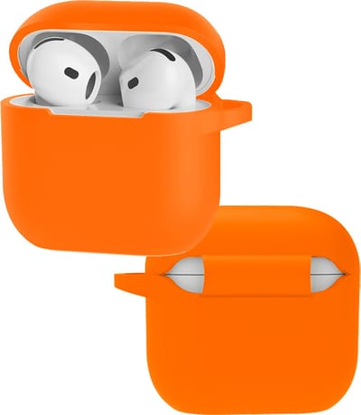 Hoes - Geschikt voor Apple AirPods 4 - Siliconen Hoesje met Clip - Silicone Case Cover - Oranje