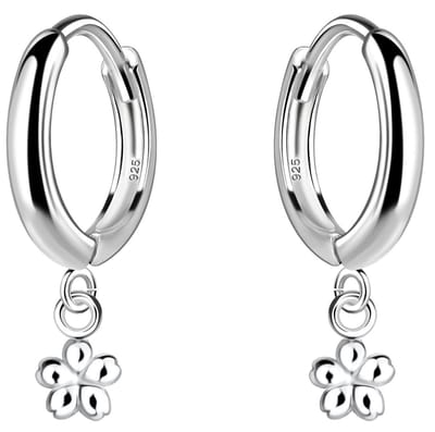 Joy|S - Zilveren oorbellen - 11 mm oorringen met bloem bedel - klap scharnier sluiting - sterling zilver 925 - t40