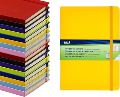 Geruite A5 notitieboek in oranje met elastiek en bladwijzerlint