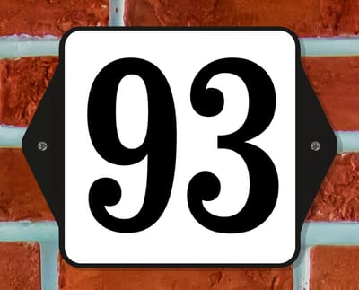 Huisnummerbord Klassiek - Nummer 93 - 14 x 11 cm - incl. bevestiging | - naambord - nummerbord - voordeur