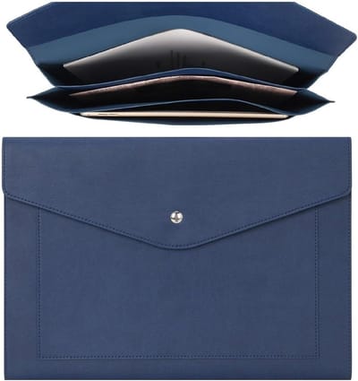 Documentenvijl PU-leer met grote uitbreidende zakken - papierhouder voor werkstudie reizen - donkerblauw