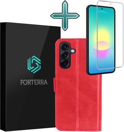Hoesje Met Screenprotector - Geschikt voor Samsung Galaxy A27 - Luxe Pasjeshouder - Flipcase - Bookcase Portemonee - Flip Case - Kunstleer Book Case - Book Cover - Walletcase - Portemonneehoes - Rood