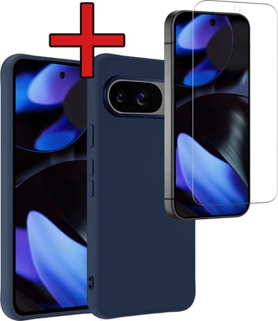 Hoesje - Met Screenprotector - Geschikt voor Google Pixel 10 - Sterk & Shockproof - Telefoon Hoes - Back Cover - Siliconen Case - Telefoonhoes - Donkerblauw