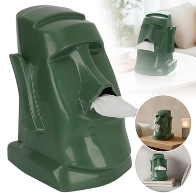 Paaseiland Stenen Beeld Tissue Box Houder met Koptelefoon Houder - Geschikt voor Woonkamer Slaapkamer en Andere Desktop Opbergdozen